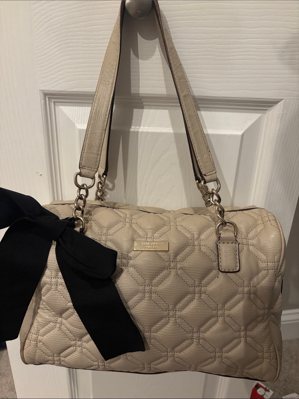Kate spade satchel cream with black bow